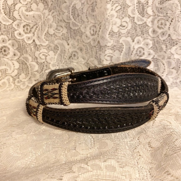 Vintage Leather Handmade Belt with Silver Ornate Buckle - Picture 10 of 11